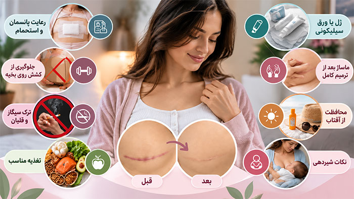 بیماری چگونه جای بخیه پروتز سینه را کمتر کنیم؟