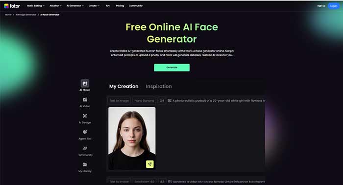 سایت سوم: فتور (fotor.com/features/ai-face-generator) – هنرمند جهانی واقع‌گرایانه